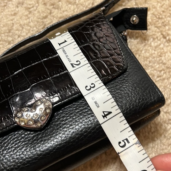 Brighton Black Croc and Pebbled Leather Crossbody Organizer Shoulder Handbag - Picture 15 of 16